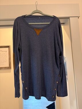 Blue Long Sleeve Tunic with Brown Accents